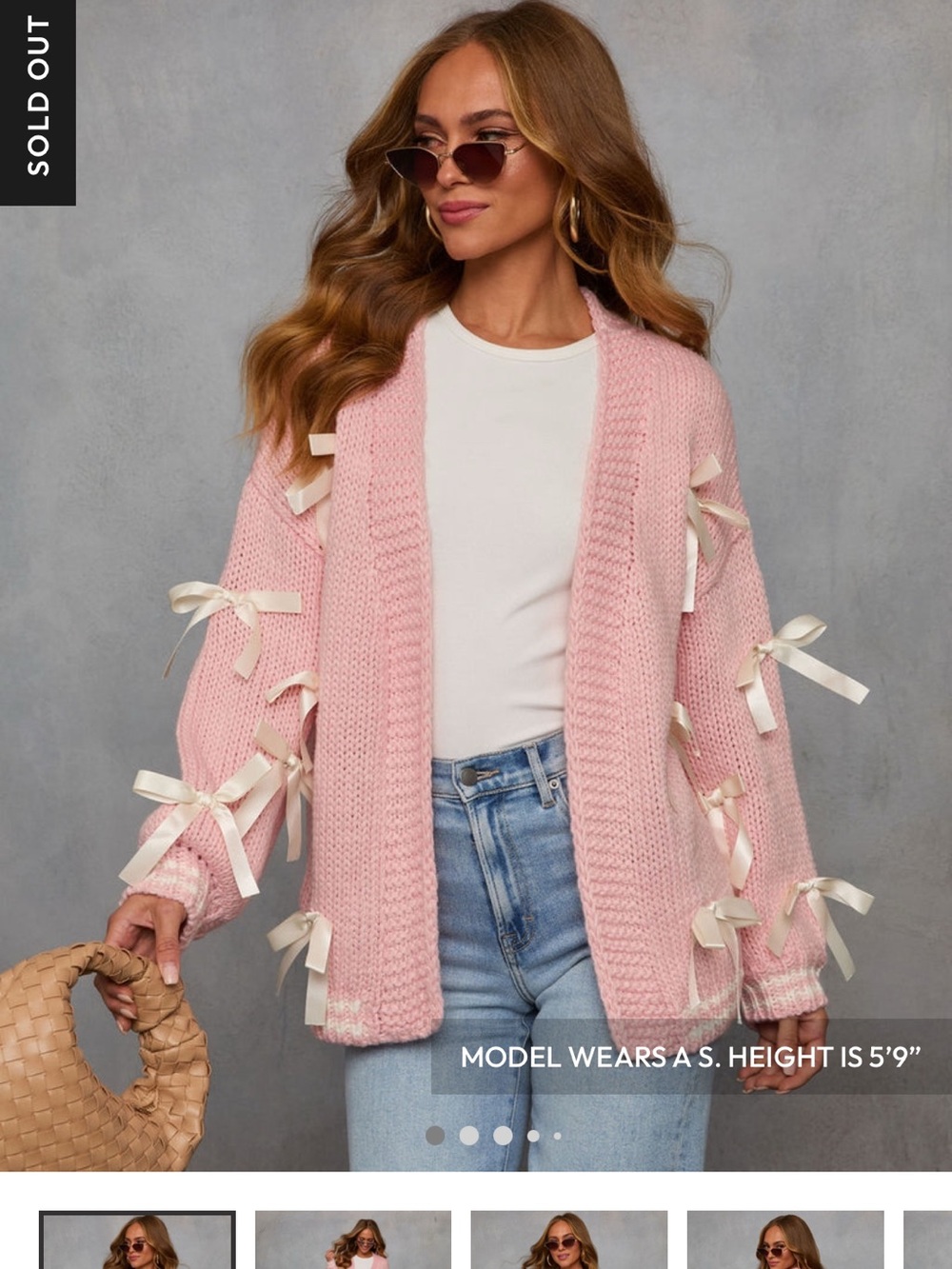 NWT VICI Soft Pink Open-Front Sweater Cardigan with Ribbon Detail